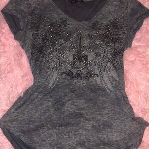 Rock & Republic Gray Embellished Short Sleeve Tee